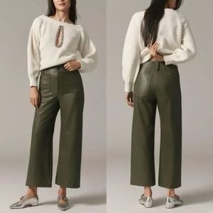 Maeve Colette Green Faux Leather Wide Leg Ankle Pants Size 31 NWOT